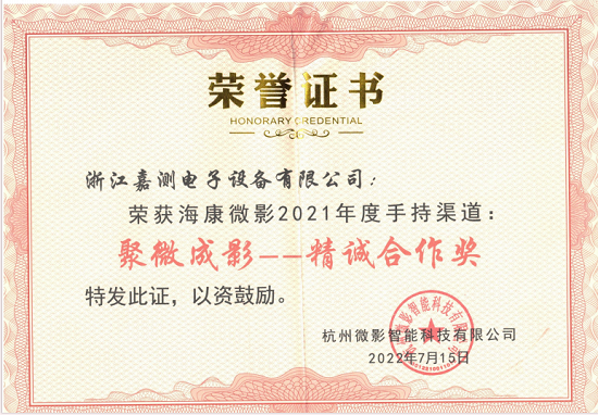 海康微影-21年合作荣誉奖