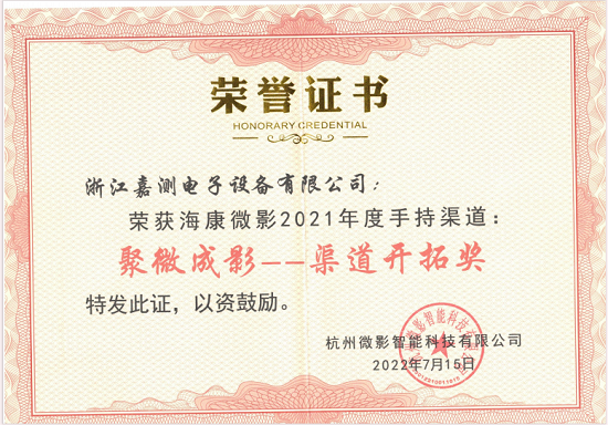 海康微影-21年荣誉证书